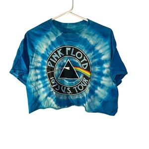 Pink Floyd Blue Tie-Dye Tour Cropped T-Shirt | L